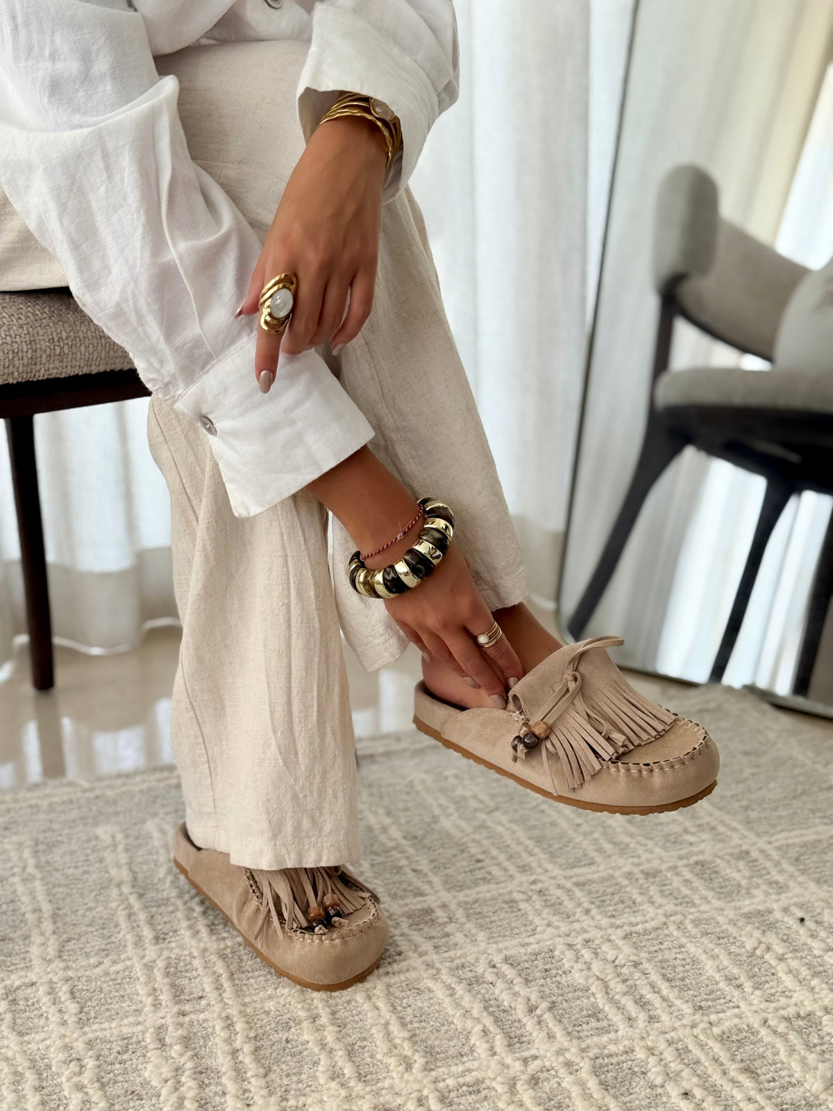 Sabrine | Mules en Cuir Taupe