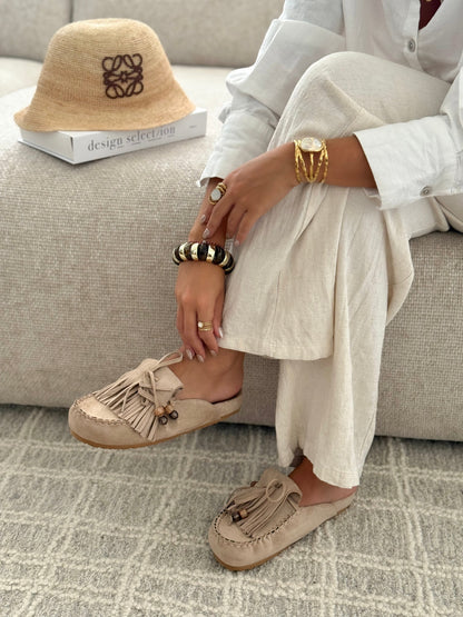 Sabrine | Mules en Cuir Taupe