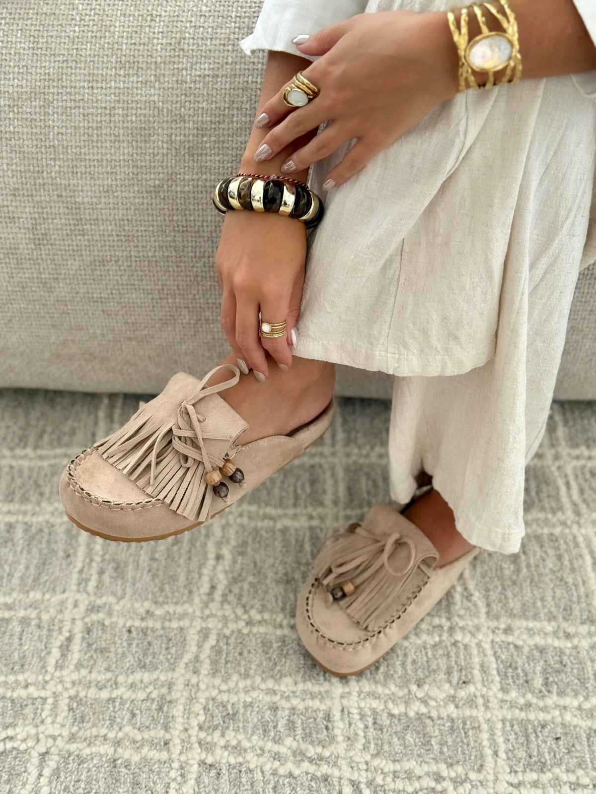 Sabrine | Mules en Cuir Taupe