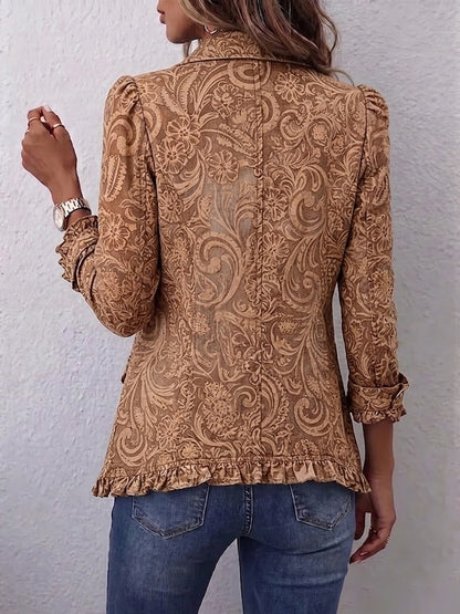 Noémie | Veste Bohème Fleurie Vintage Marron à Volants