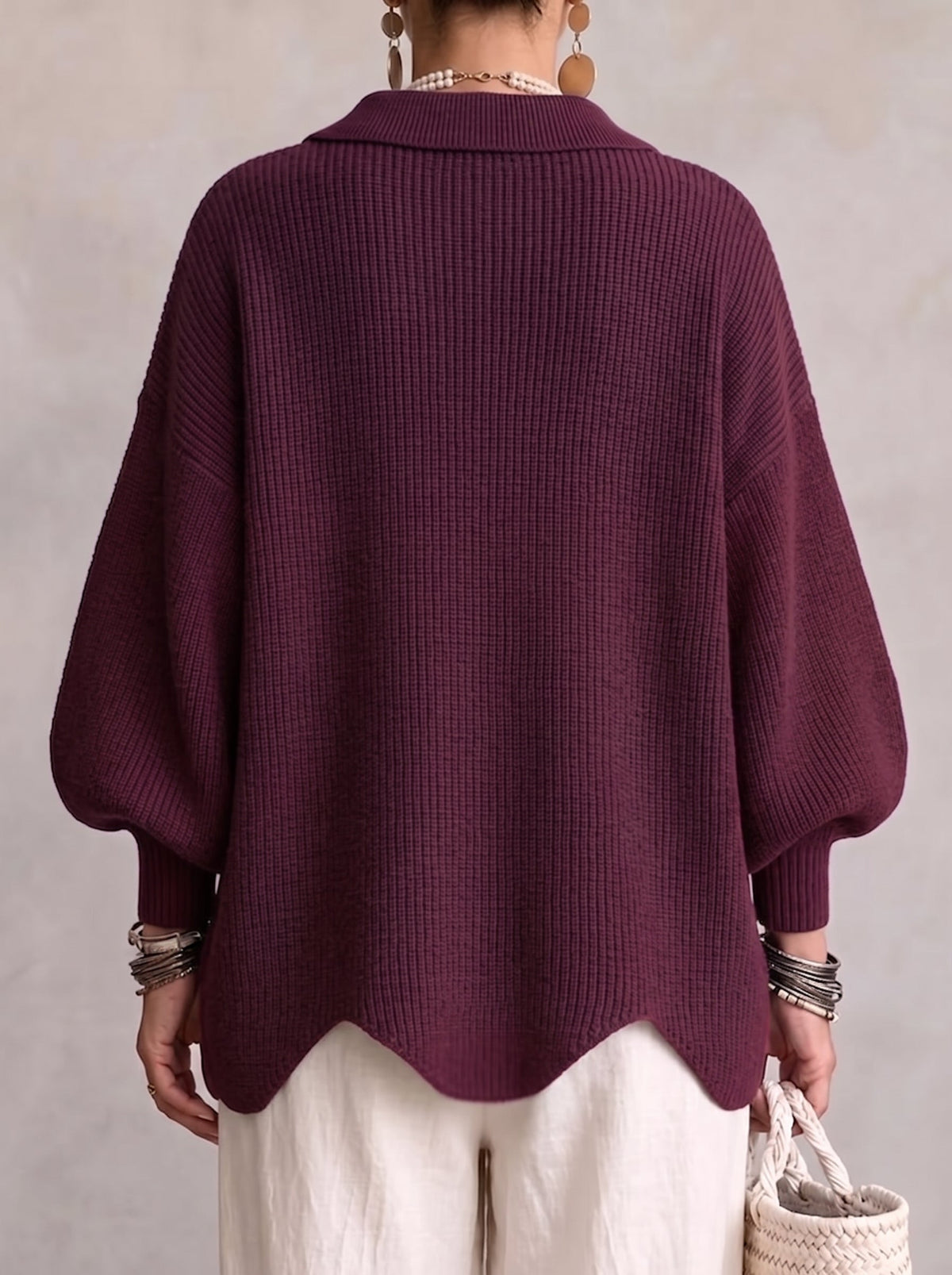 Yvanna | Cardigan Oversize Col Pointu et Grands Boutons Métalliques