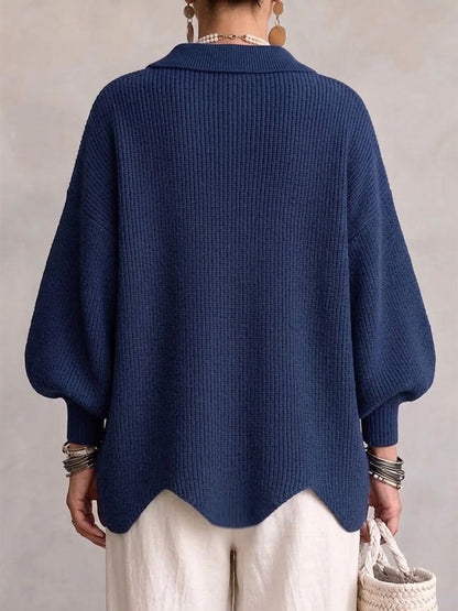 Yvanna | Cardigan Oversize Col Pointu et Grands Boutons Métalliques