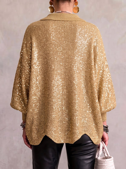 Yvanna | Cardigan Oversize Col Pointu et Grands Boutons Métalliques