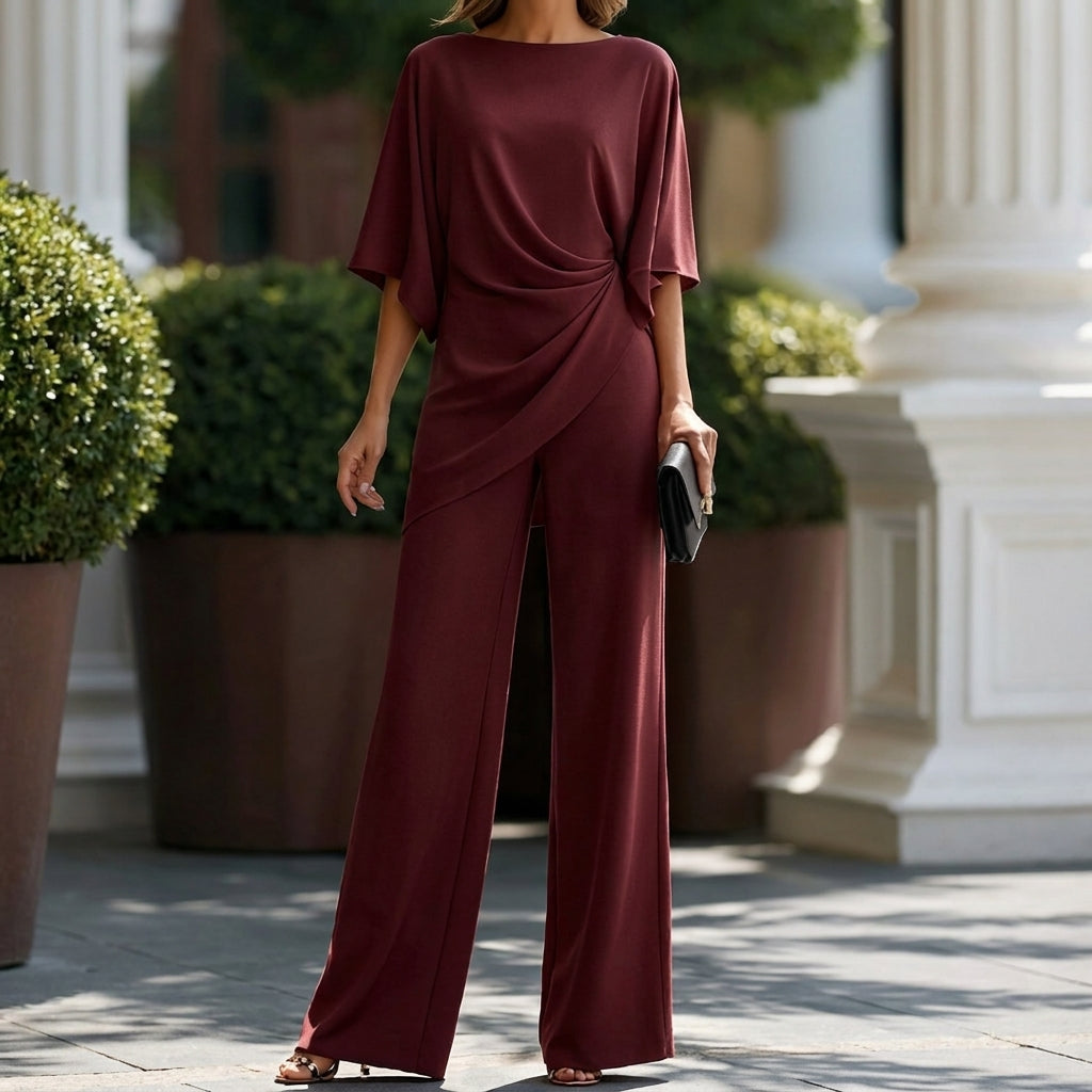 Gabrielle | Ensemble Blouse Drapée et Pantalon Large